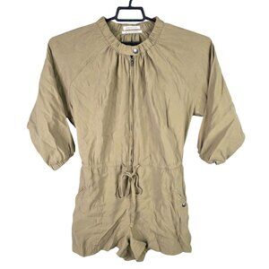 Womens Urban Outfitters Tan Romper Drawstring Waist & Pockets Front Zip Size M